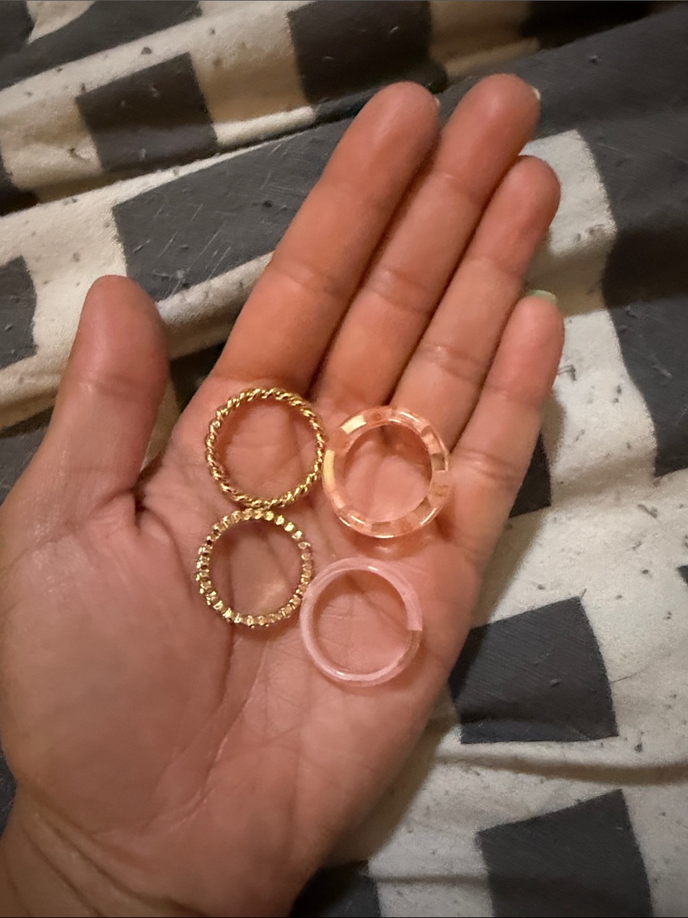 Pink Resin Stackable Ring Set with Gold Accent - Women Jewelry